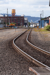 Railroad tracks in the industrial area. High quality close up picture for download.