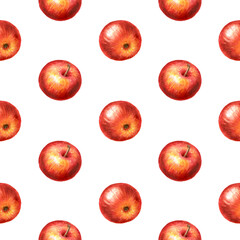 Fresh Apple fruit fall seamless pattern. Hand drawn watercolor illustration,  isolated on white background