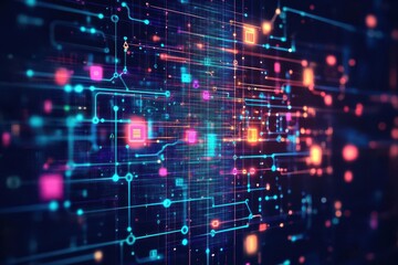 Obraz premium Abstract representation of data flowing through a neural network, with vibrant colors illuminating the pathways of artificial intelligence