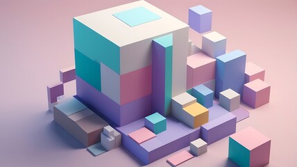Obraz premium How about: Colorful 3D cubes arranged on a white background, showcasing various shapes and sizes