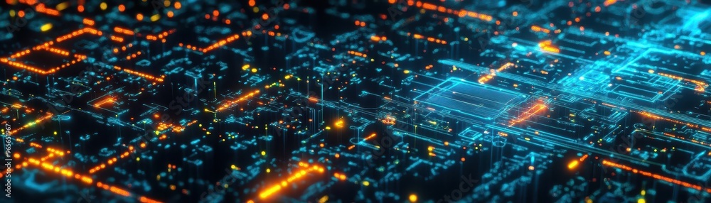 Poster A holographic city map with realtime data flow visualized in neon streams, representing smart city integration and AI infrastructure, cyberpunk style