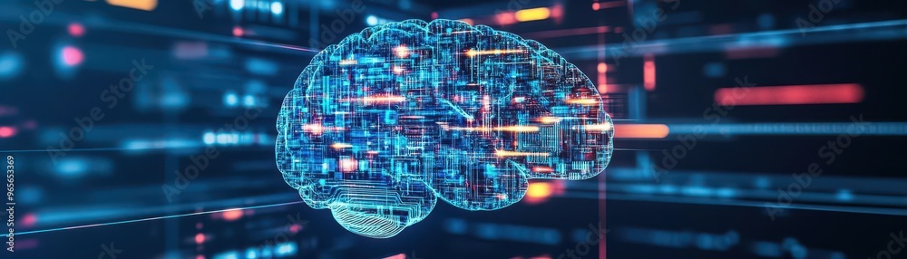 Aufkleber A digital brain constructed from layers of interwoven data streams, symbolizing the merging of human thought with AI and advanced software systems