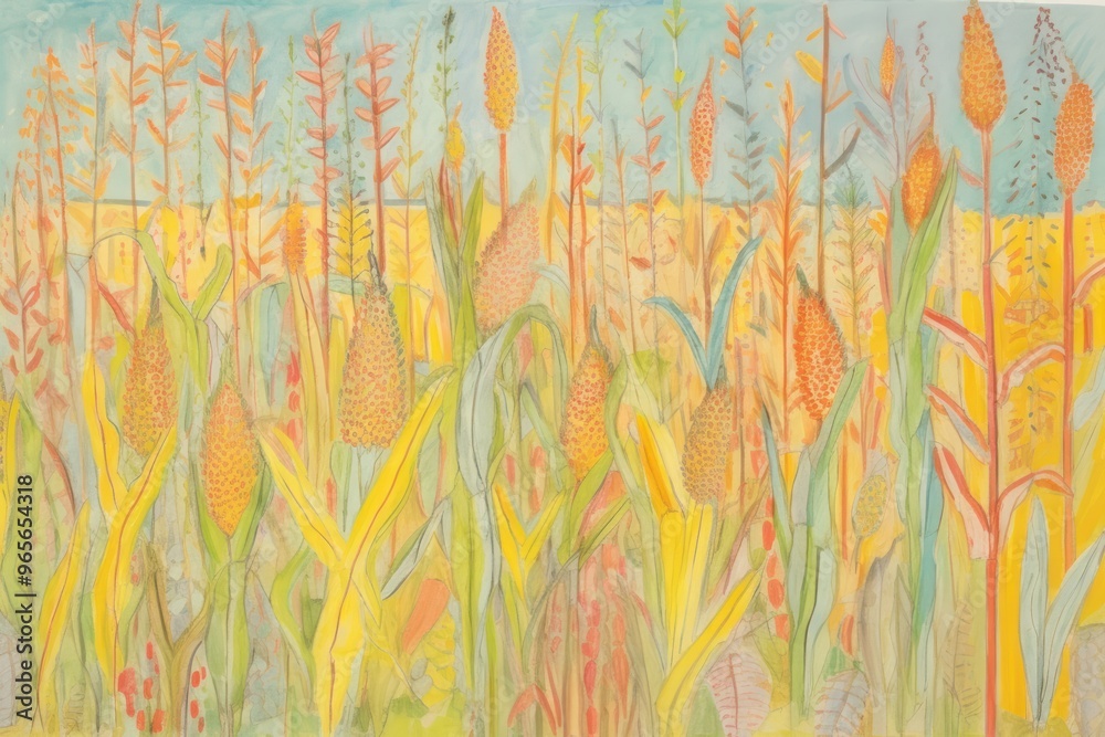 Canvas Prints corn fieldg backgrounds painting drawing.