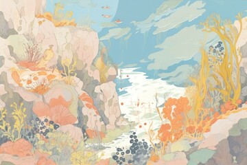 Fototapeta premium Coral under sea backgrounds painting outdoors.