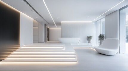 Fototapeta premium A modern and spacious living room with a minimalist design. 