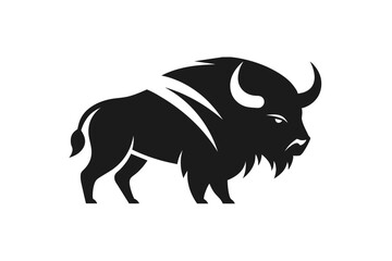 a buffalo head icon, featuring a modern stylish shape with an underline, set on a solid white background 