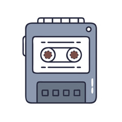 Fototapeta premium Retro cassette player in blue outline style with copy space