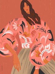 illustration, poster, portrait of a woman in ethno-modern style