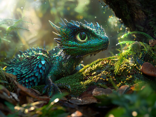 Obraz premium Close-up of a baby dragon in the forest