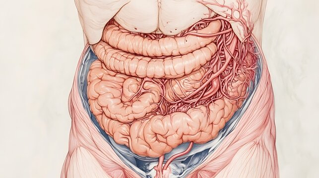 93. "Detailed drawing of a human abdomen with severe pain from diverticulitis