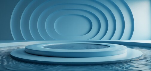 Obraz premium A serene and modern abstract space featuring layered circles and smooth water, perfect for backgrounds and visual art projects.
