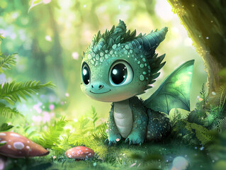 Close-up of a baby dragon in the forest