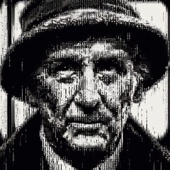 Naklejka premium Ascii Art x Photogram The tram driver’s close up is depicted i