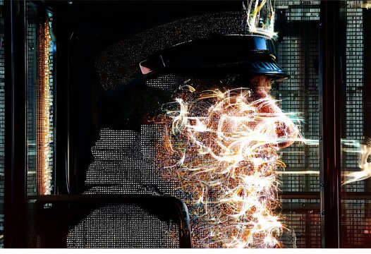 ascii art x luminogram the tram drivers face is composed of asci