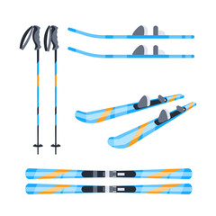 Set of different types of skis and ski poles for winter sports