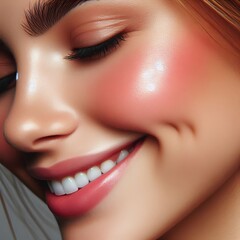 Close up on her cheek A flushed happy complexion Izobrajenie iz
