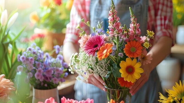 Blossom Business: A Woman Florist Working with Seasonal Flower Arrangements