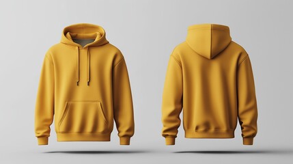 Yellow Hoodie plain mockup hoodie, seen from the front and back
