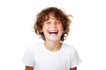 Happy young boy expressing joy with a big smile Isolated on white background