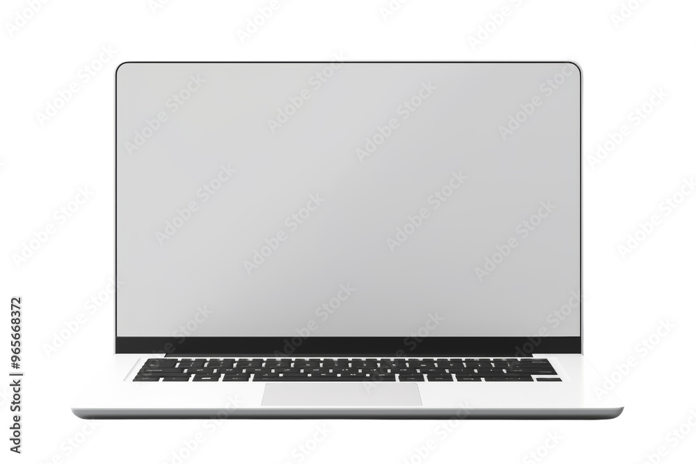 Poster front view of a modern laptop with transparent screens, isolated on white background