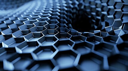 Abstract blue hexagonal pattern, a 3D illustration of a futuristic technology concept.