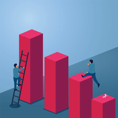 A man runs up a chart while another climbs a ladder, an illustration for competitive advantage.