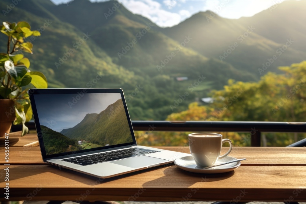 Wall mural computer laptop coffee table.