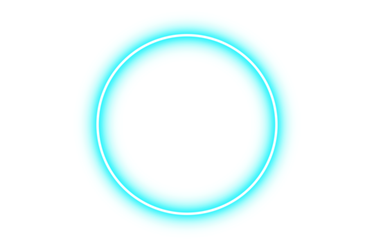 Neon blue circle sign. Glowing circle icon on transparent background. Neon lighting round shape element. Neon sparkle circle border frame PNG. Graphic design elements
