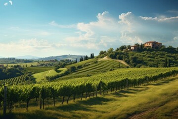 Fototapeta premium Vineyard landscape Tuscany outdoors.