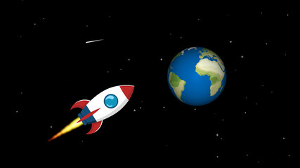 A Rocket Journey, Soaring Through the Cosmos Beyond Earth with a Glowing Stars	