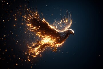 An artistically vibrant digital painting of a phoenix rising majestically with flames and sparks emanating from its body, symbolizing rebirth and transformation.