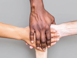 Fototapeta premium Photo of hands of different skin tones joined together in unity
