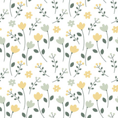 Vector floral seamless pattern with tender simple flowers. Nice summer plants wallpaper. Repeat texture for textile or wrapping paper. 