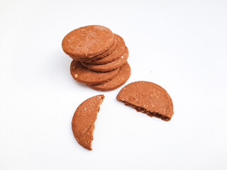Group of oat cookies on the white background. 