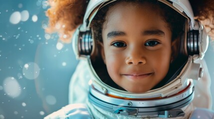 Enthusiastic African American child in space helmet as an astronaut