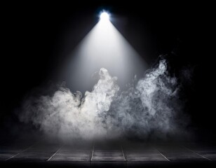 Illuminated stage with scenic lights and smoke. white spotlight with smoke
