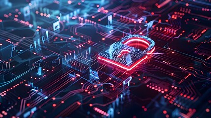 Cybersecurity Visualization of a secure lock integrated protect data, illustrating the lock icon importance of adhering to cybersecurity protocols to ensure data protection and privacy