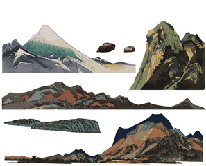 set of mountains in Ukiyoe style