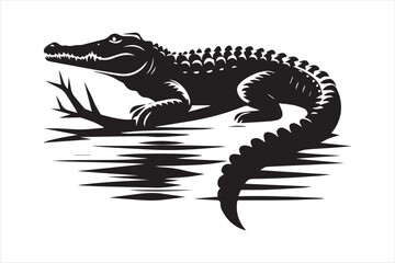 Crocodile Silhouette Vector Illustration, simple vector art style