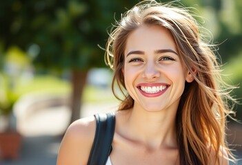 Cheerful Italian young woman radiating positivity with her brigh