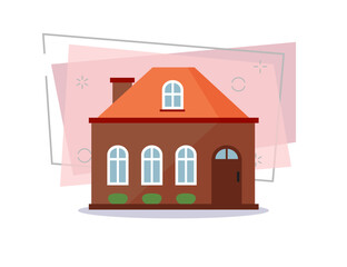 Brown cottage with orange roof illustration. Home, design, architecture. Building concept. Vector illustration can be used for topics like real estate, advertisement, house