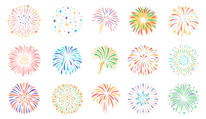 Firework line icon set vector