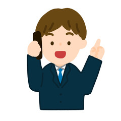 電話でアドバイスをしているスーツの男性