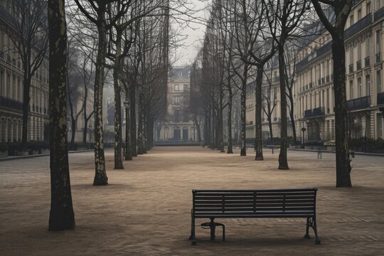 Fototapeta Paris street bench city.