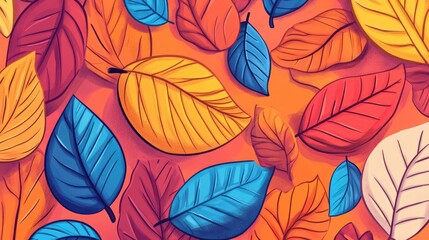 Fototapeta premium 2D cartoon illustration of autumn leaves in a playful doodle design