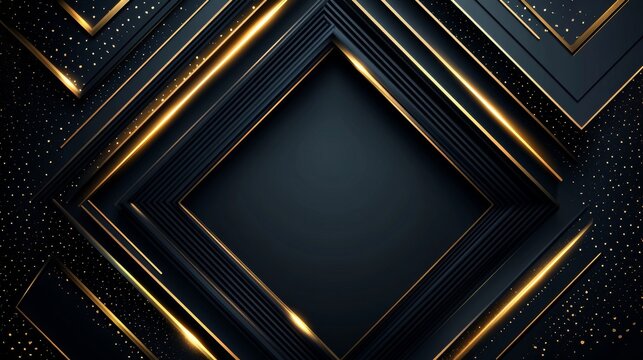 A black and gold geometric background with a diamond-shaped frame and glowing lines.