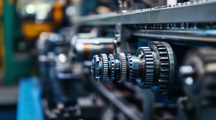 Naklejka premium close up of a gear | gear wheel | Metalic gears | cogs | machinery | mechanical | engineering | industrial | clock