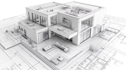 Fototapeta premium Architectural blueprint of a large commercial property with structural layout picture