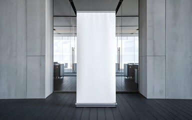 Roll-Up standing banner in exhibition hall mockup