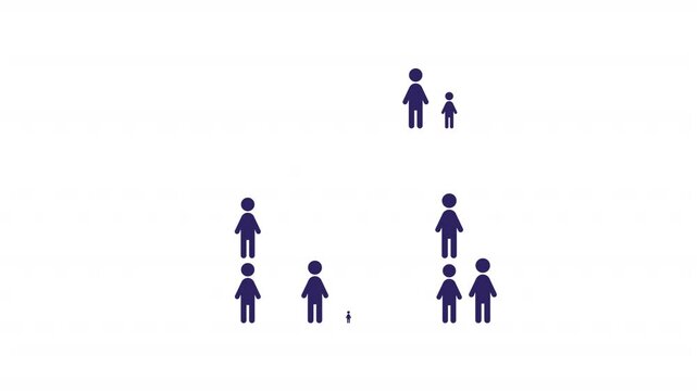 Animated population demographic. Overpopulation animation. People silhouettes showing up. Urban demography. Colorful illustration on white background. HD video with alpha channel. Motion graphic